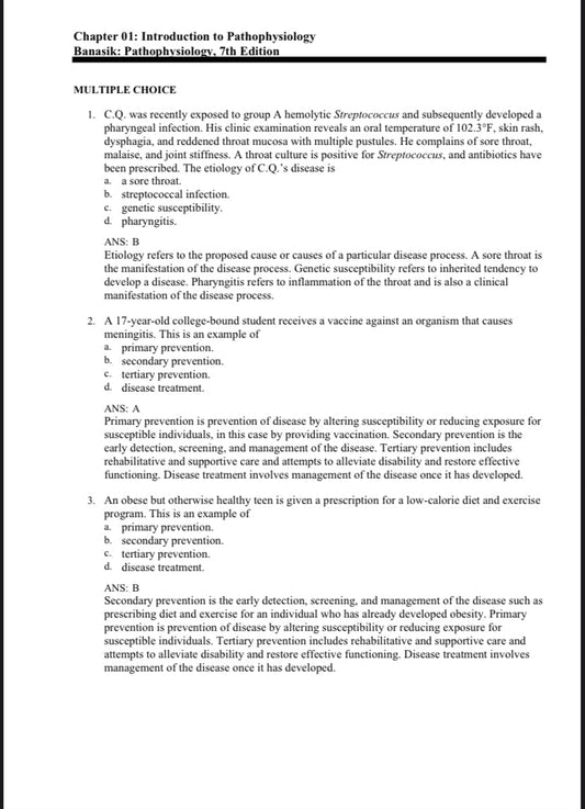 Test Bank Pathophysiology 7th Edition by Banasik